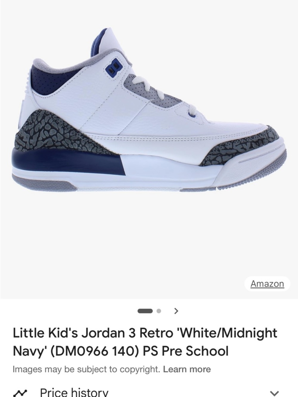 Jordan Kids' Retro Sneaker - White / Midnight Navy / Gray s1